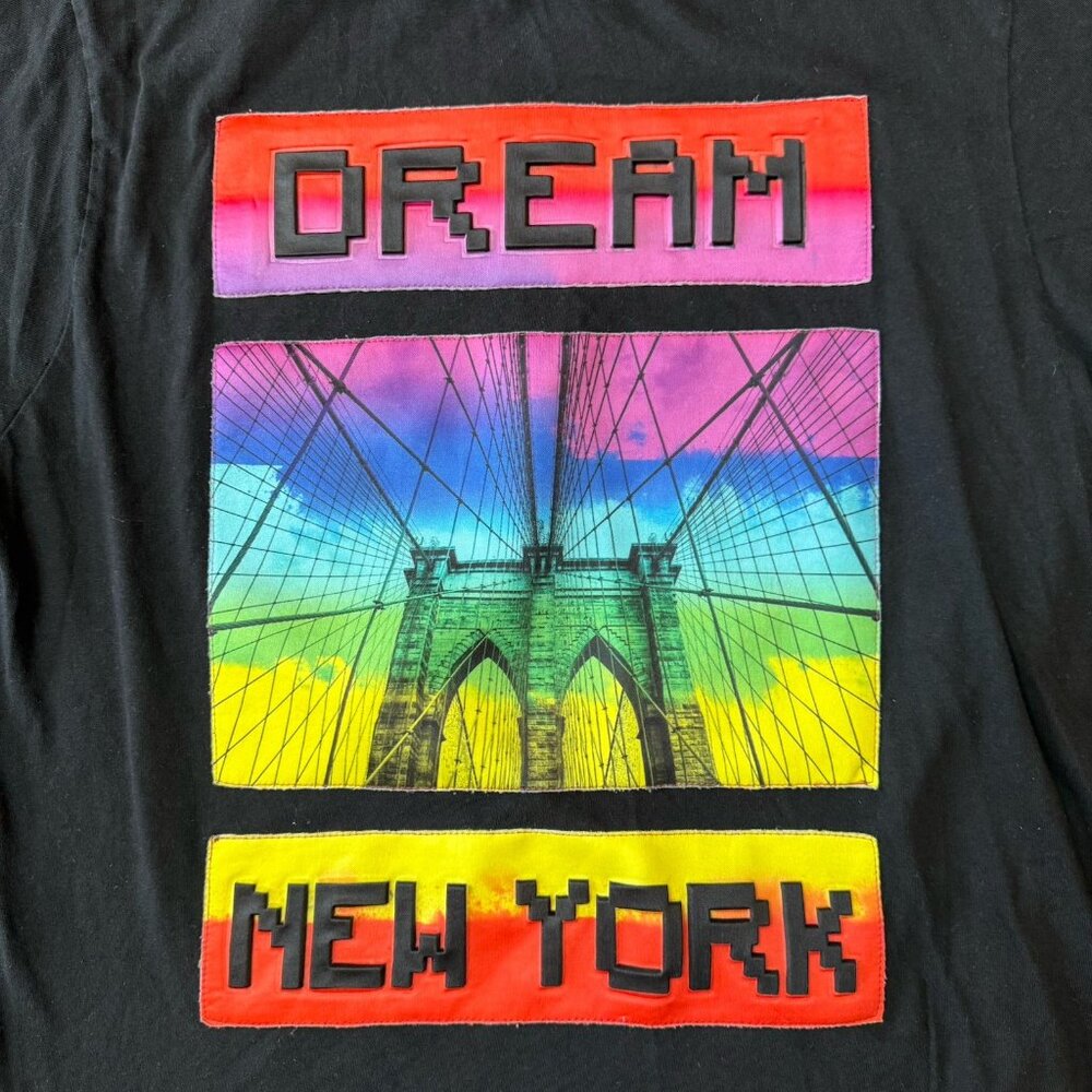 Akademiks New York  T-Shirt Mens Medium Brooklyn Bridge Raised Lettering Y2K